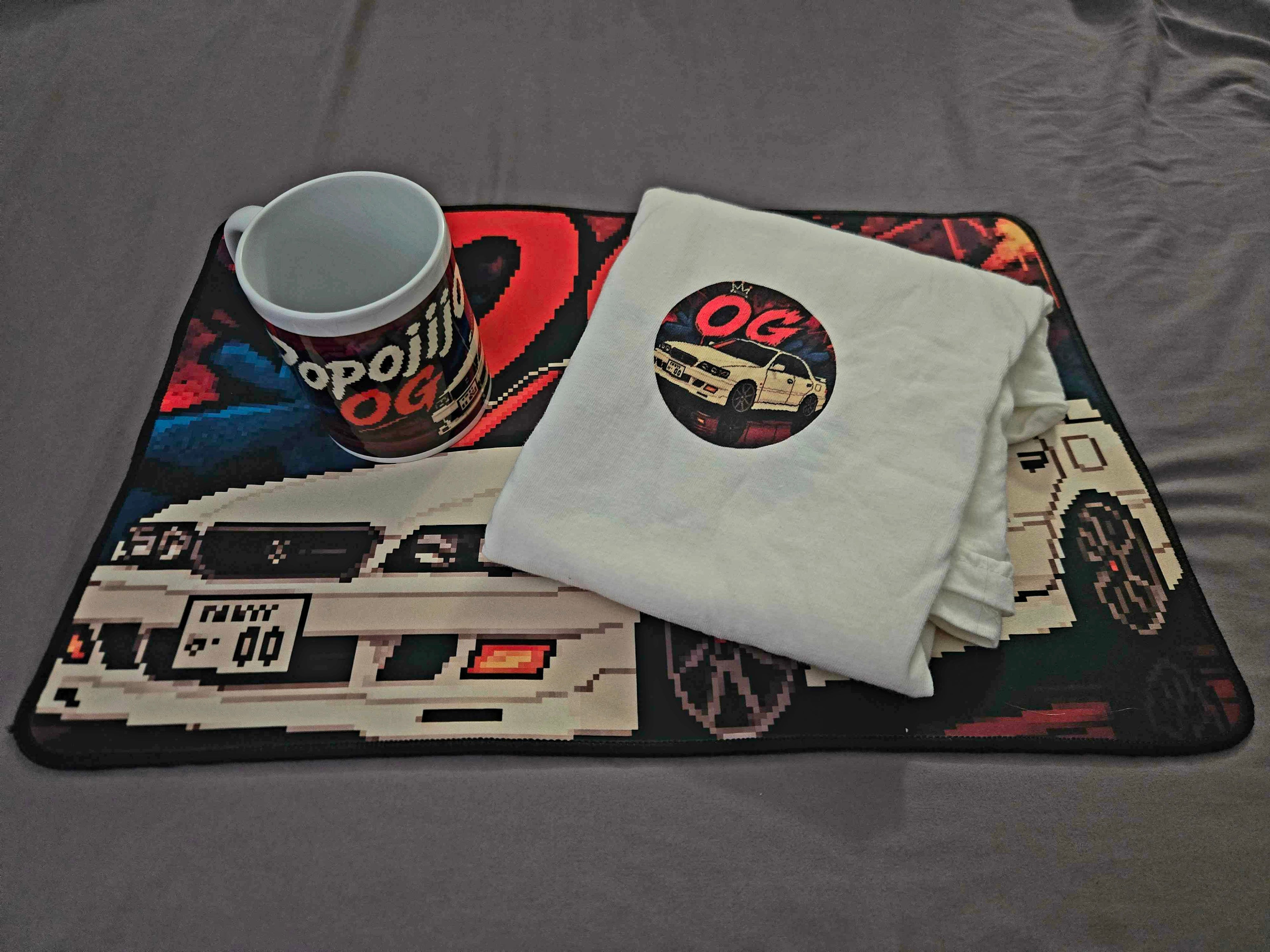Popojijo OG Retro Pixel JDM Car Desk Mat | Racing Skyline Gaming Mouse Pad